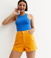 New Look Bright Orange Denim Mom Shorts